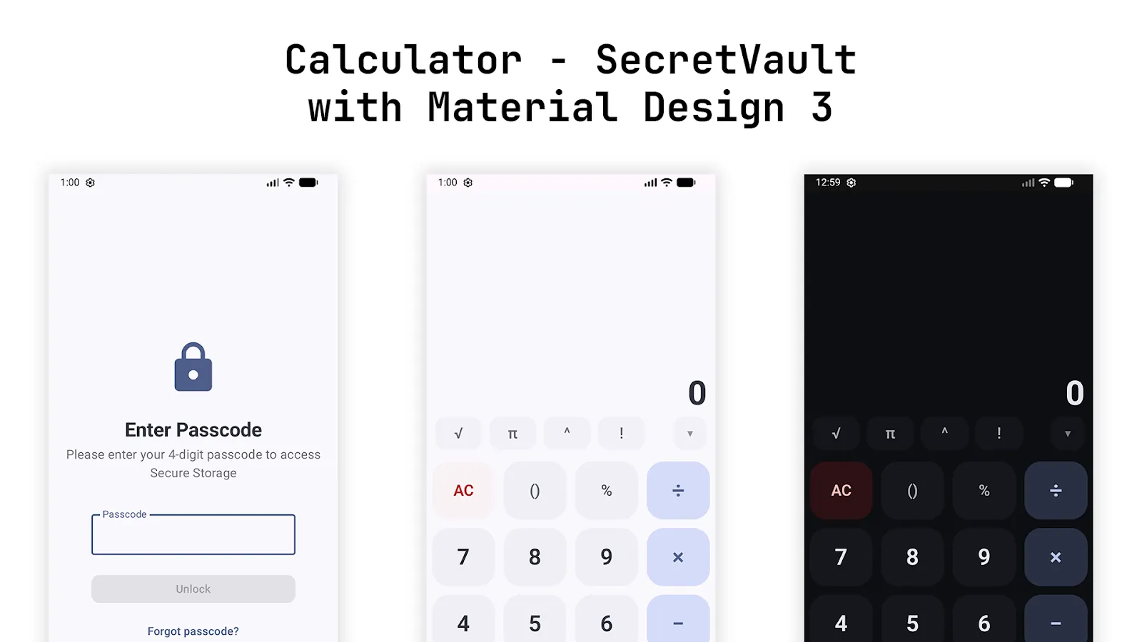Calculator SecureVault with Material Design 3