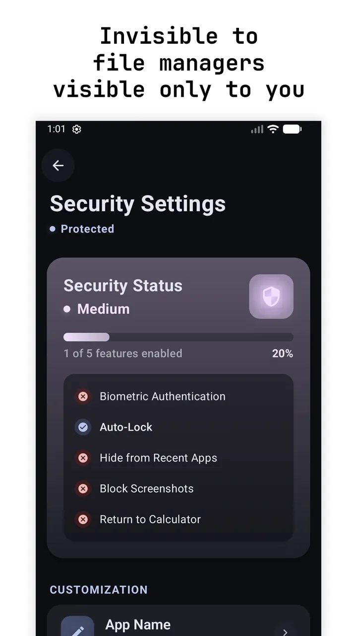 Invisible to file managers, visible only to you