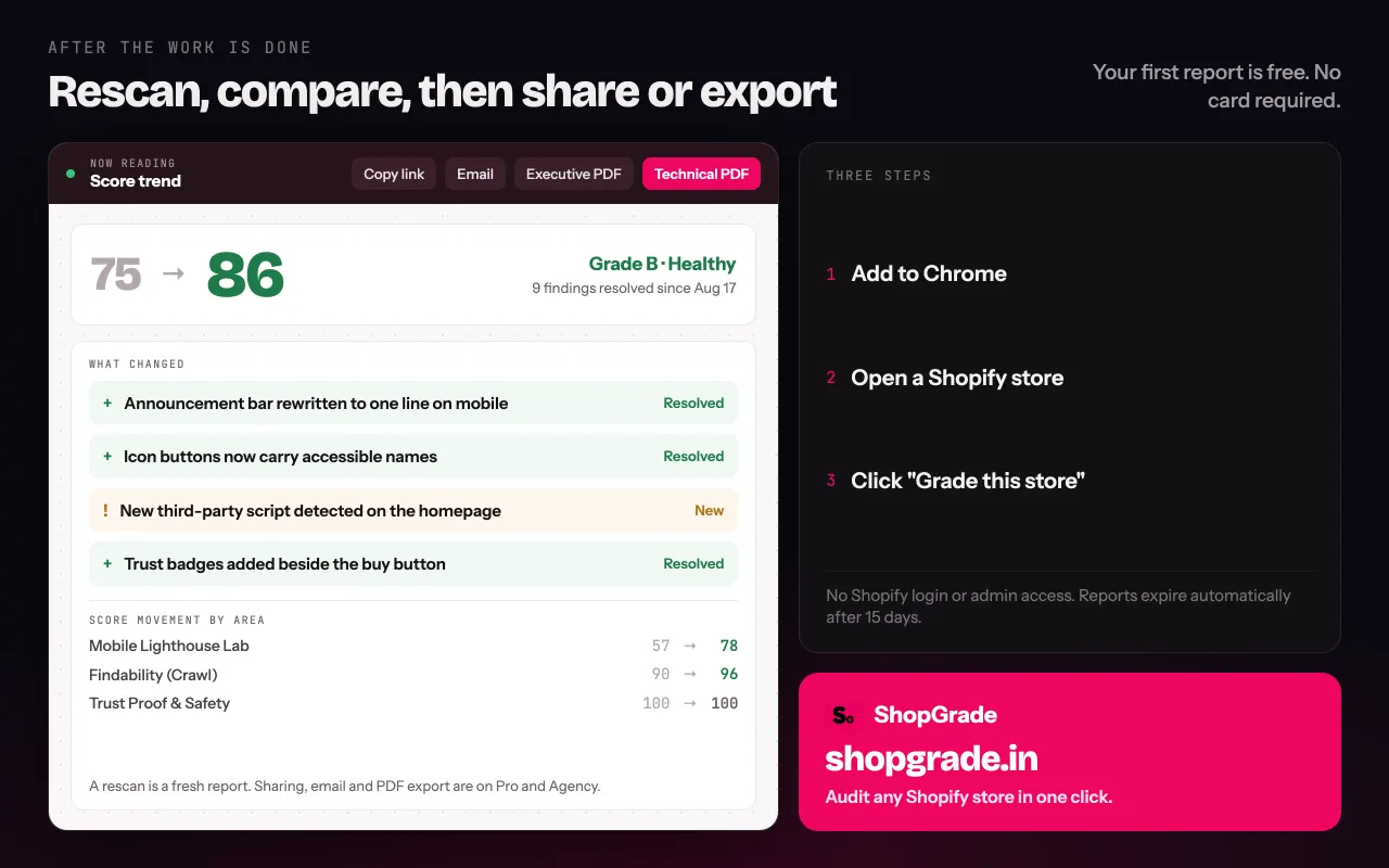Rescan, compare, then share or export